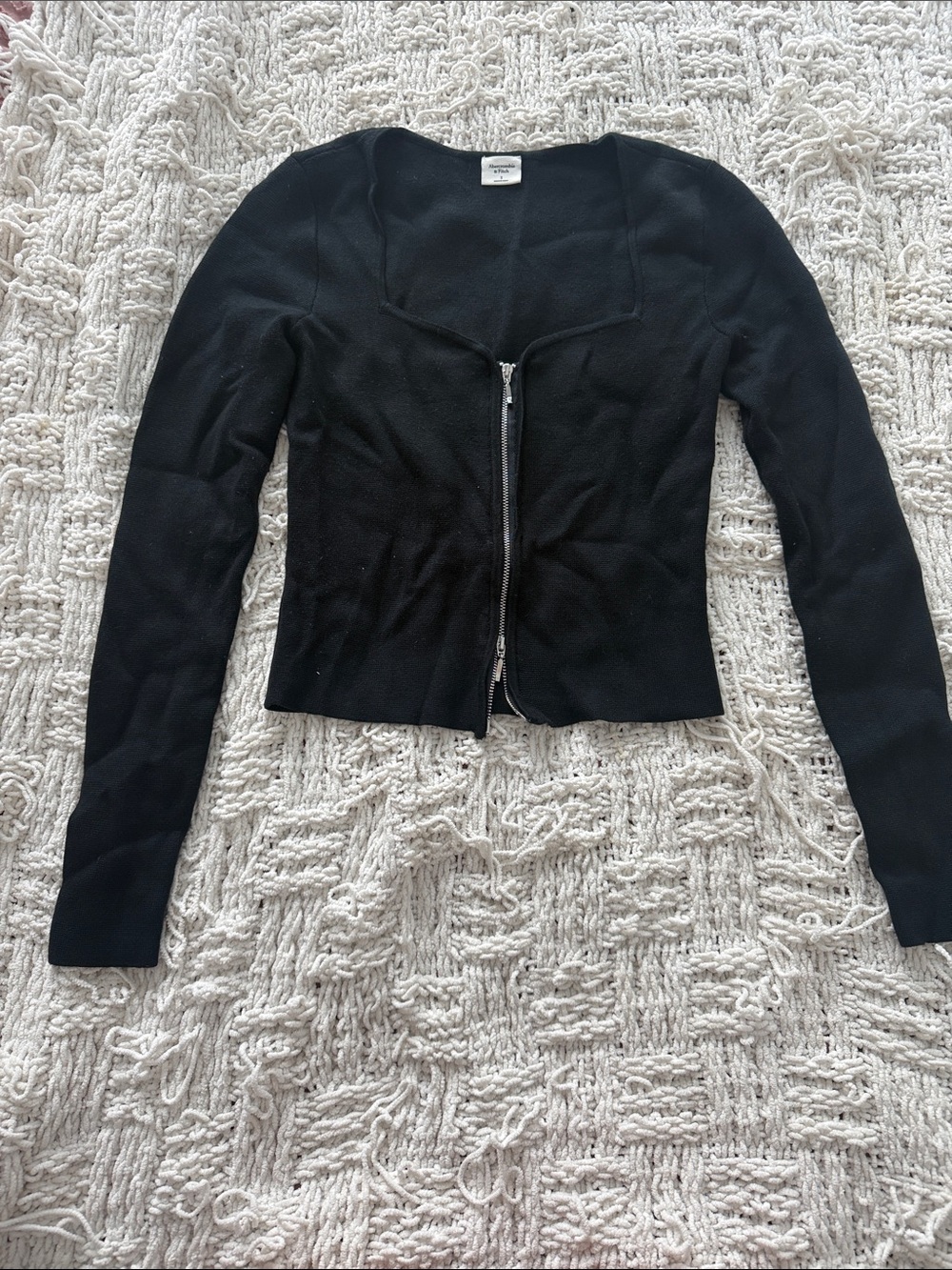 Abercrombie & Fitch Black Zip-Front Crewneck Sweater